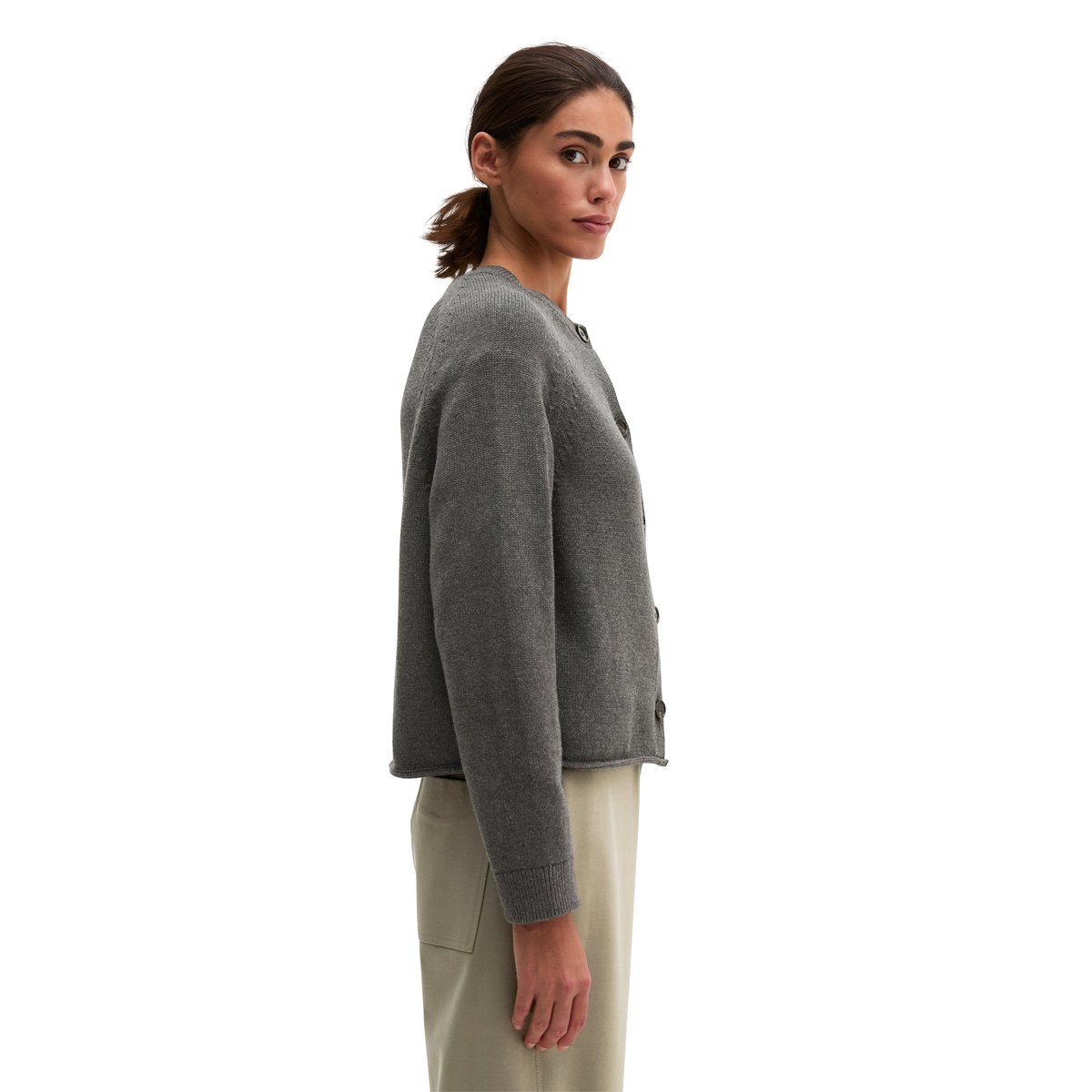 Cardigan coupe classique en coton biologique épais gris, MARC O'POLO