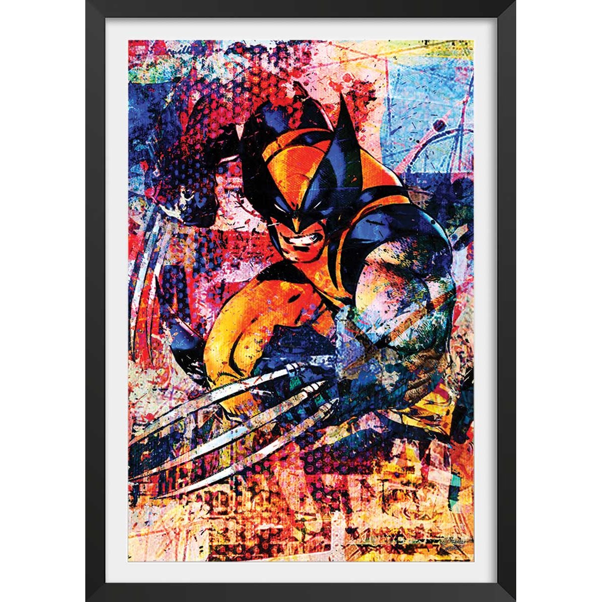 Affiche wolverine graffiti affiche + cadre en bois - noir, HEXOA