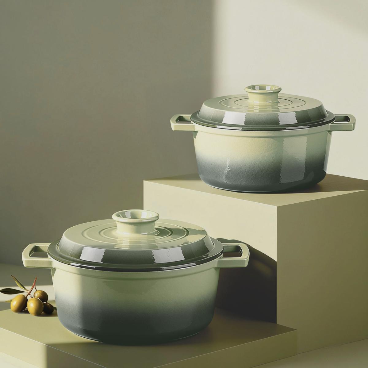 Cocotte en fonte ronde 20cm - "Masseiron Olivine" couleur unique, LAGUIOLE CUISSON