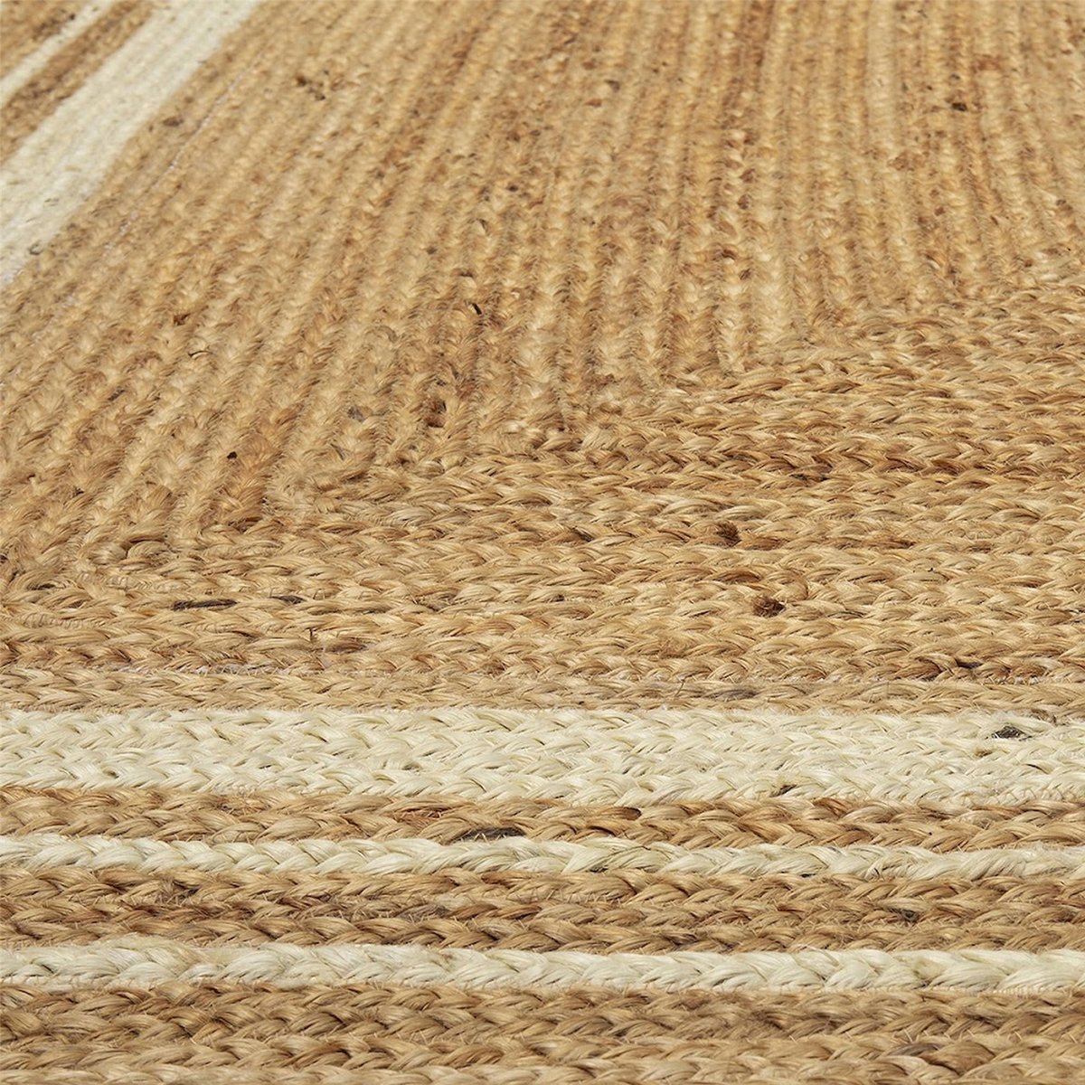Tapis en jute tressé à liserés naturel et blanc, RECOLLECTION