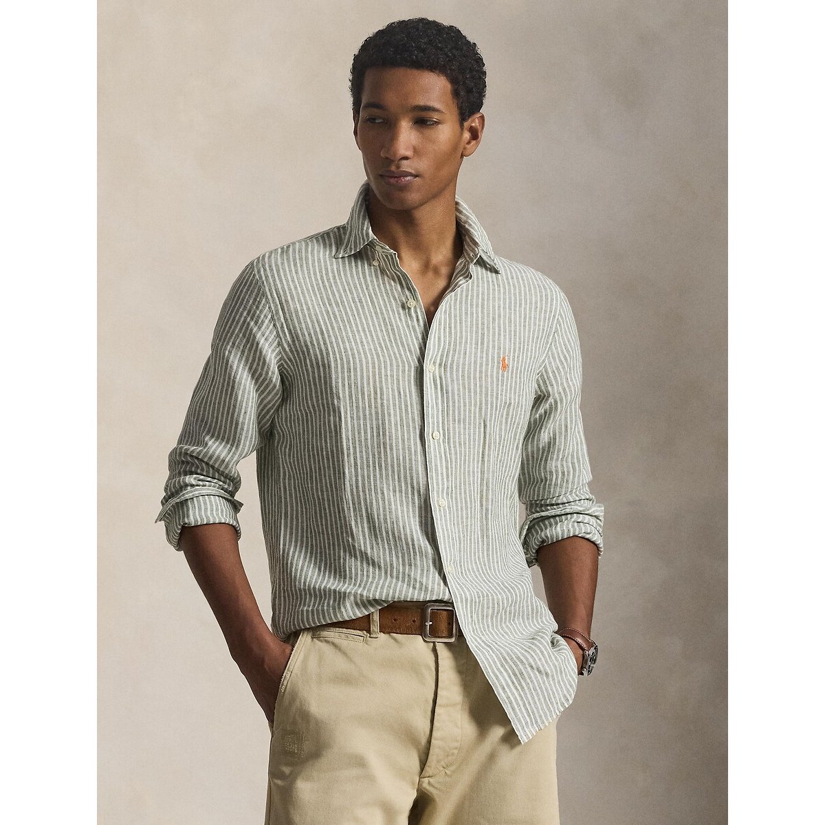 Chemise en lin kaki/blanc, POLO RALPH LAUREN
