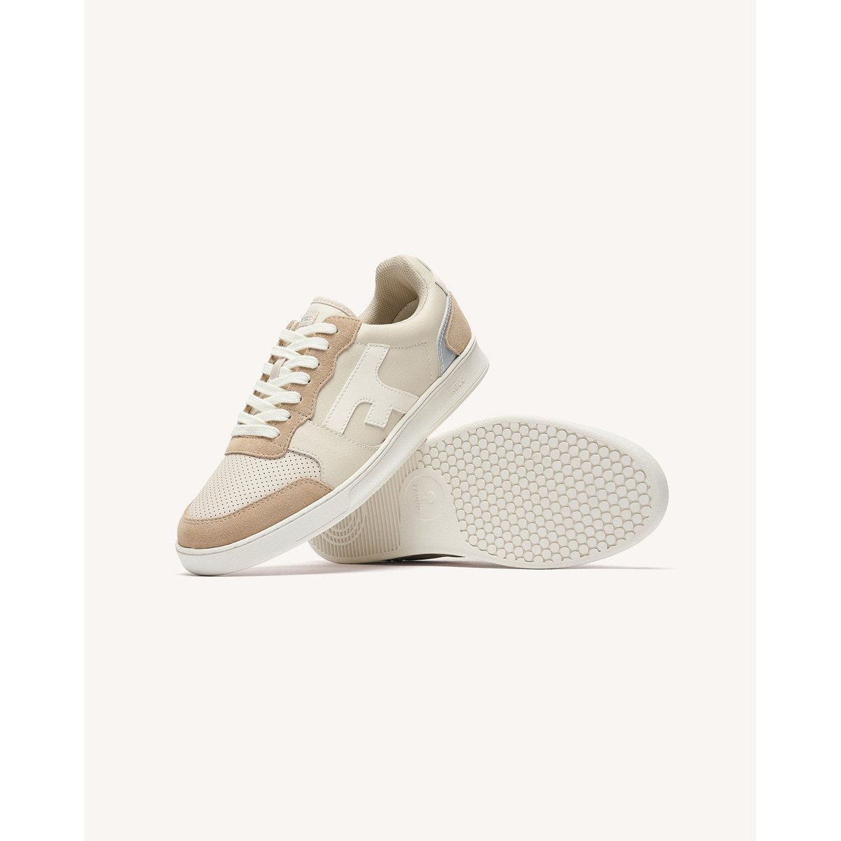 Baskets basses cuir suede HAZEL crème et argentée, FAGUO