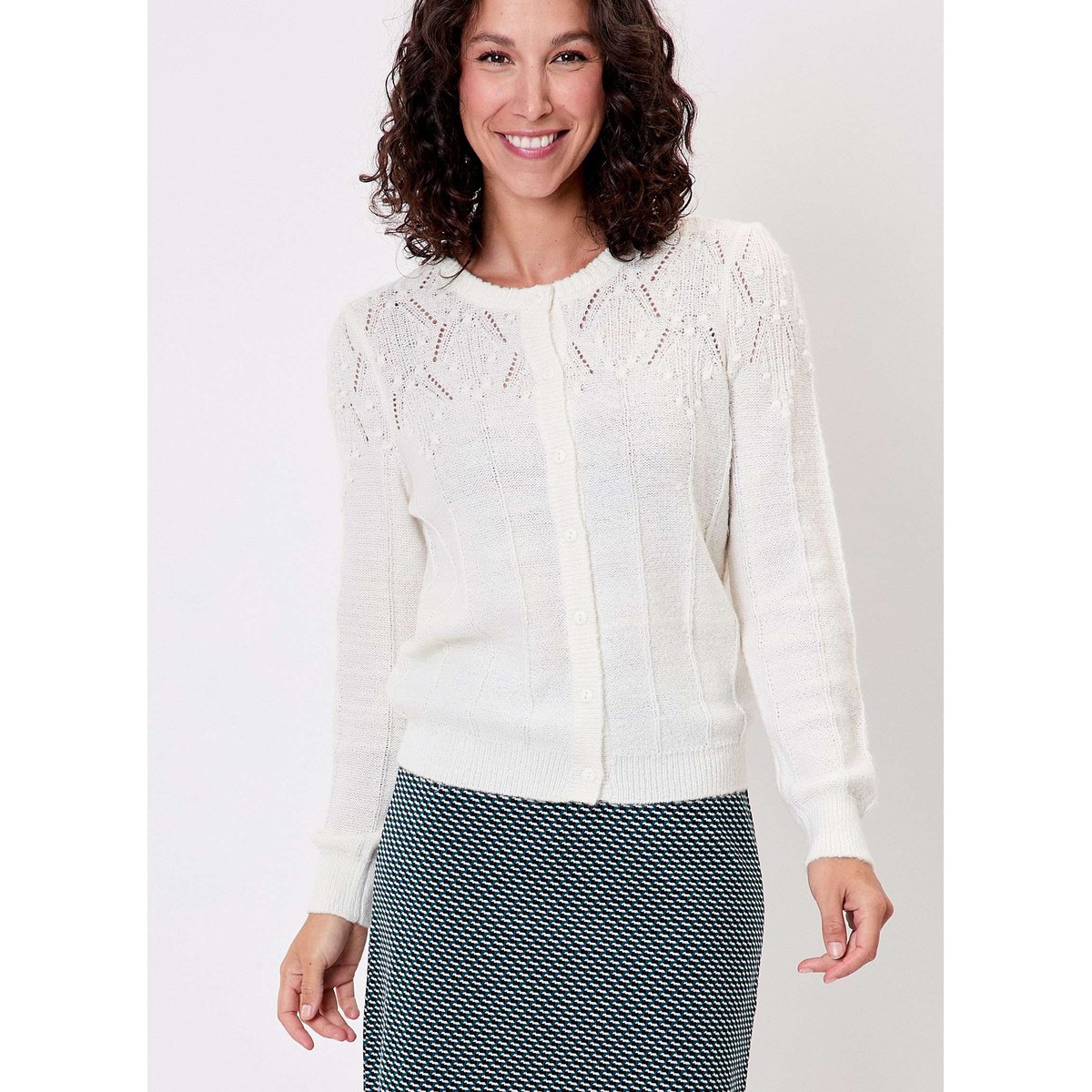 Gilet maille douce col rond GIZIA ecru, PRINCESSE NOMADE
