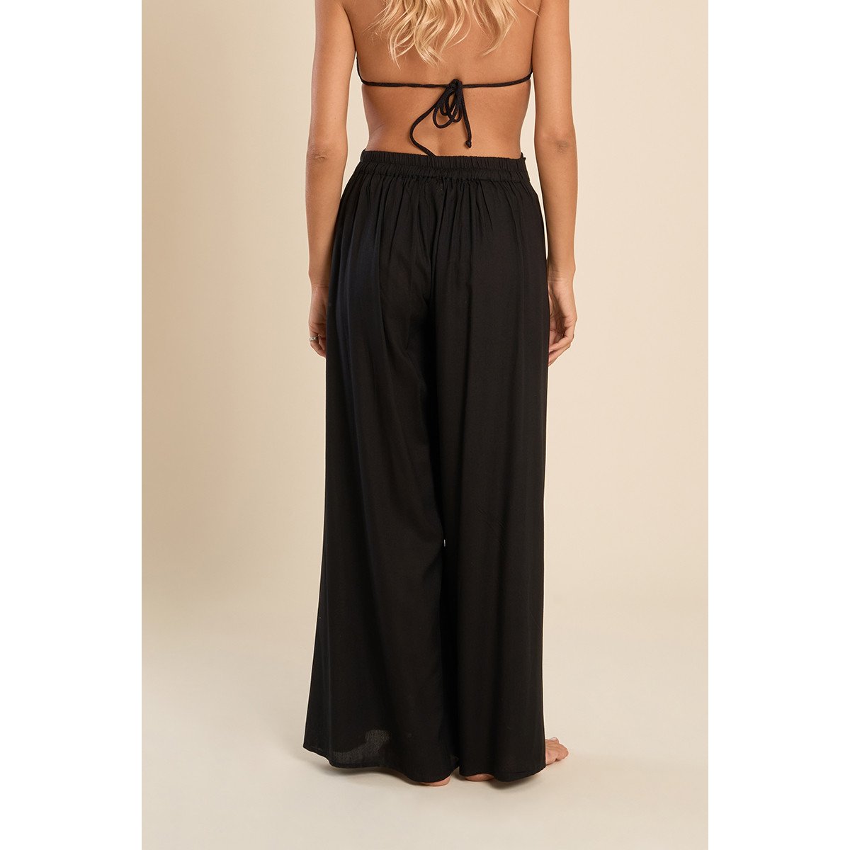 Pantalon large ceinture à nouer noir, MOLLY BRACKEN