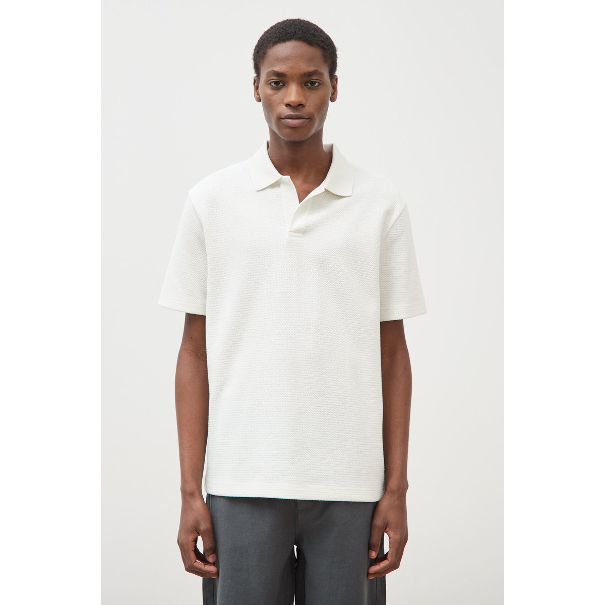 Polo manches courtes col cubain ecru, BONOBO