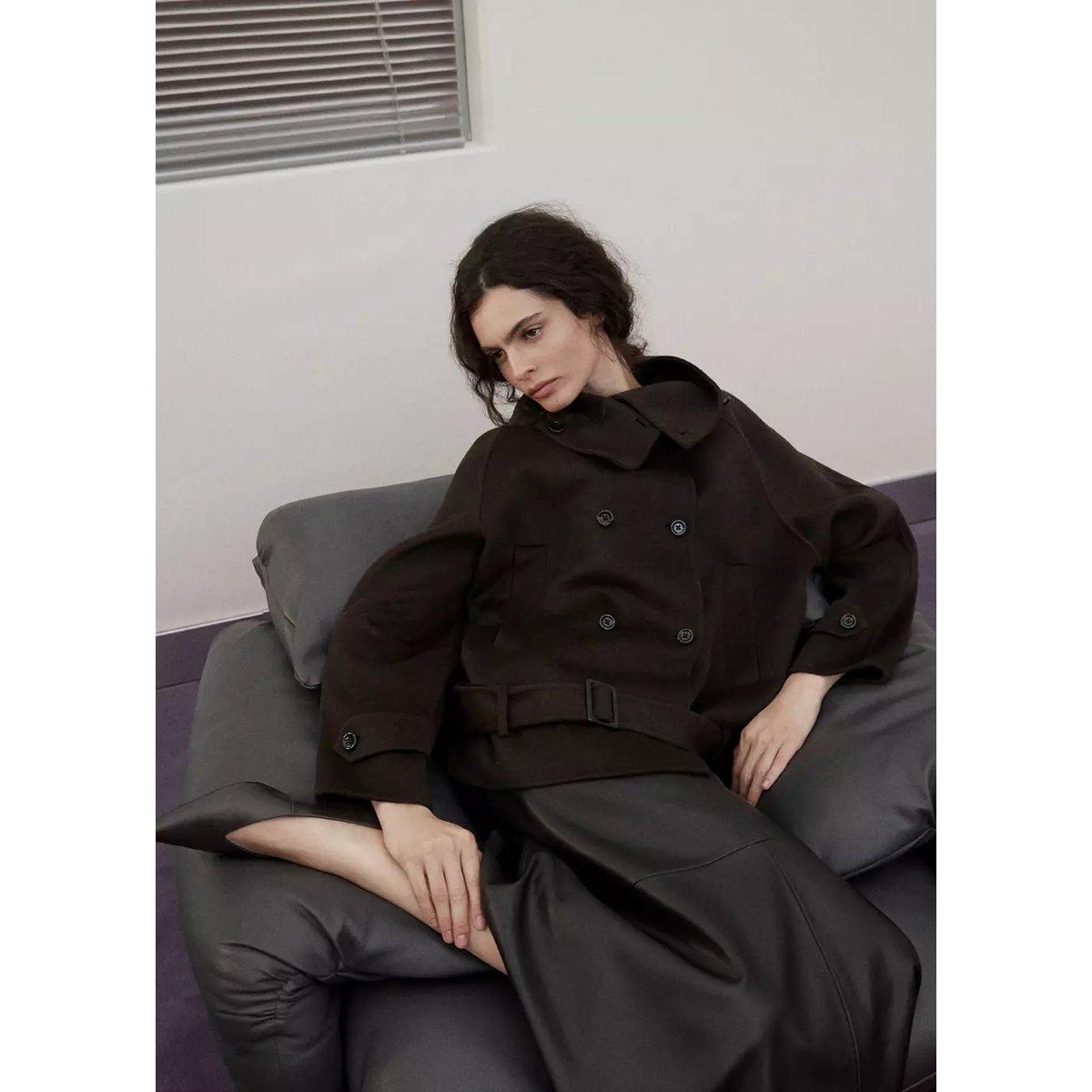 Veste laine double boutonnage chocolat, MANGO