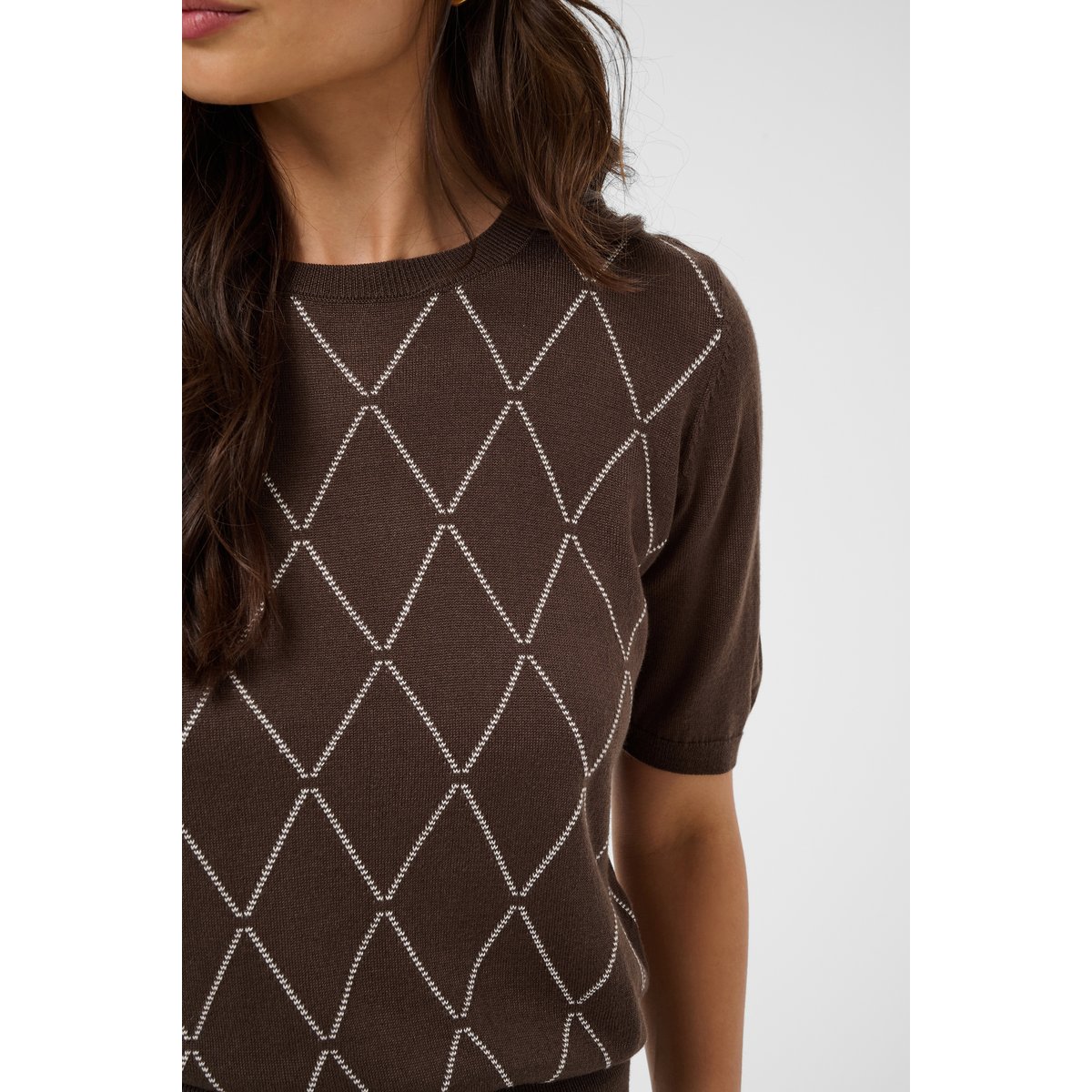 Pullover tricoté marron brown/chalk harlequin check, KAFFE