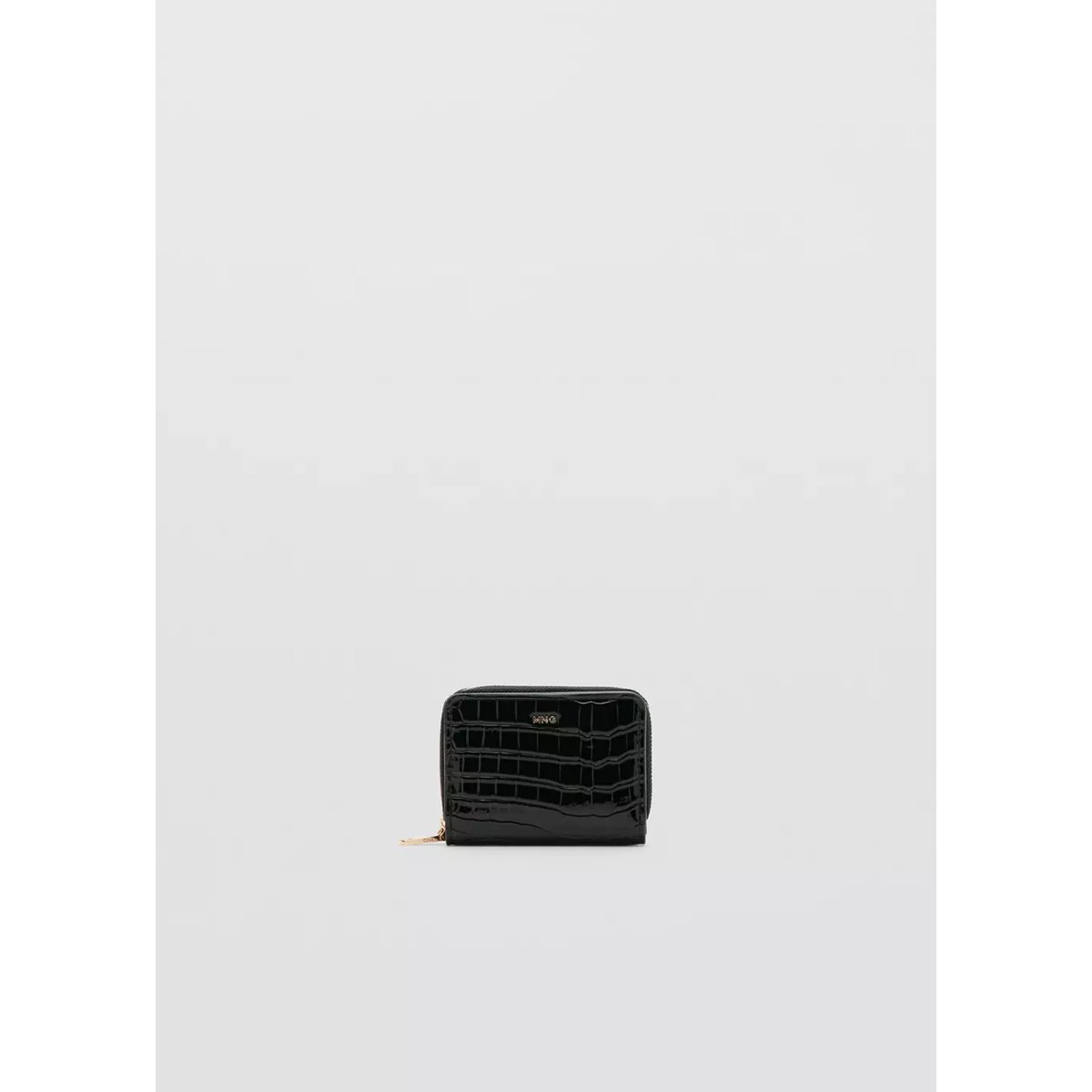 Portefeuille moyen effet croco brillant noir, MANGO