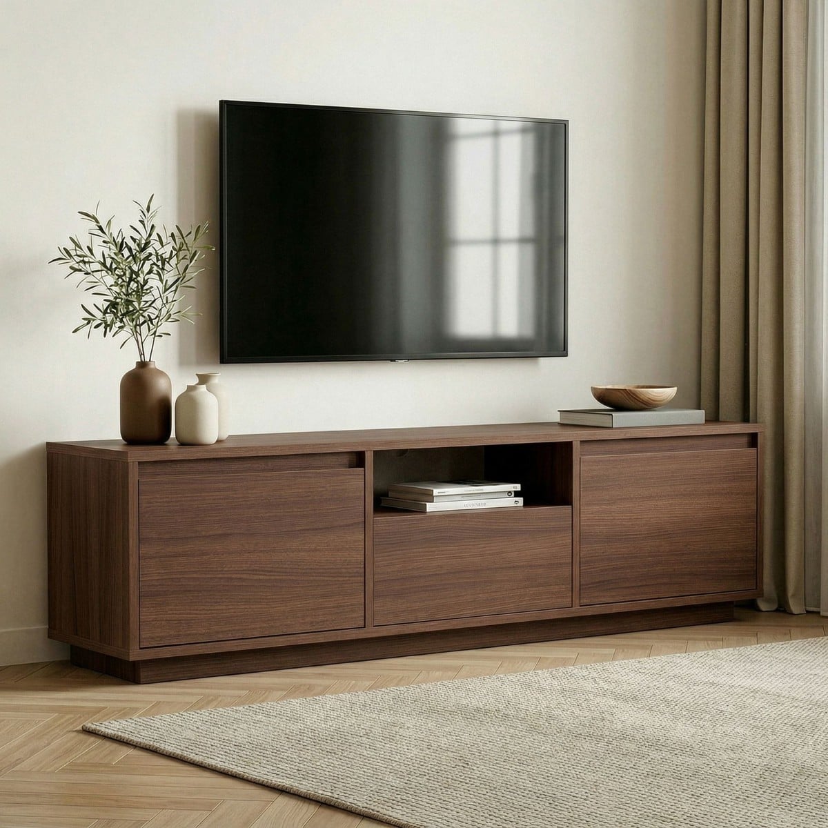 Meuble TV 3 abattants 1 niche - LUME noyer, CALICOSY