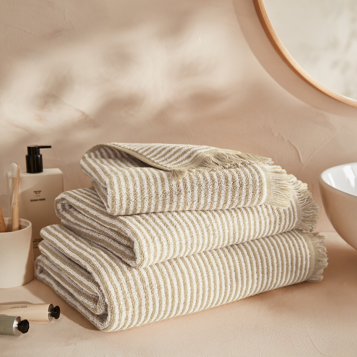 Maxi badlaken in gestreepte badstof Malo touwbeige, LA REDOUTE INTERIEURS