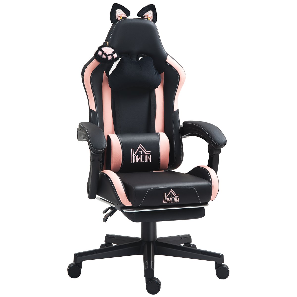 Fauteuil de gaming Plastique Noir noir et rose, HOMCOM