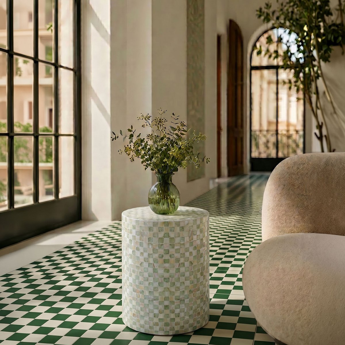 Meuble d'appoint en coquille de Capiz, ZINA vert, NOW'S HOME