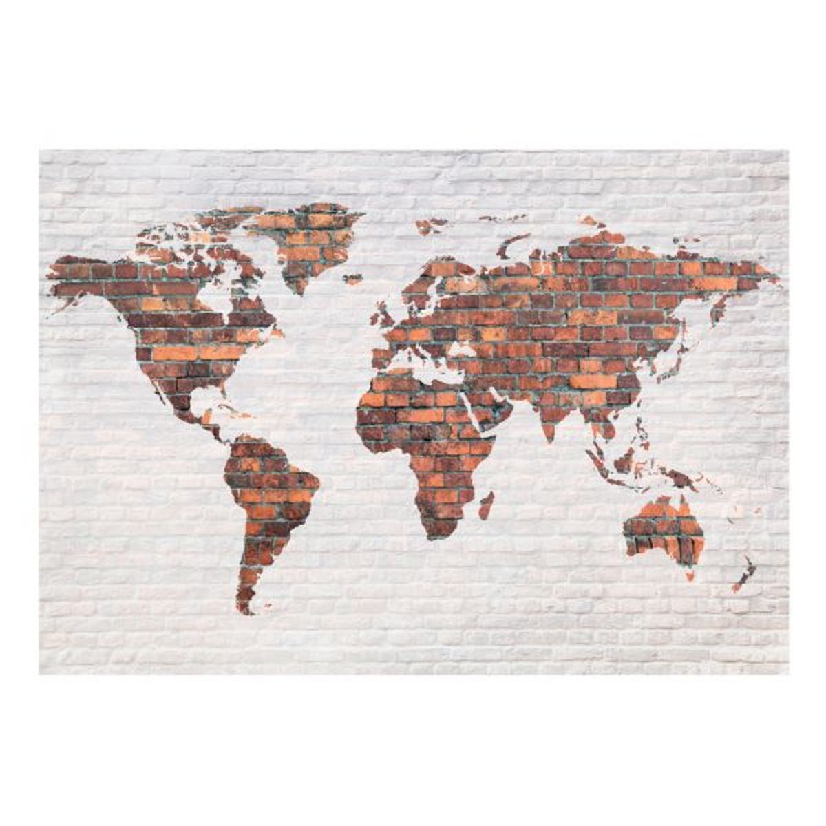 Papier peint intissé panoramique Carte du monde World Map: Brick Wall gris / argent, EDEN