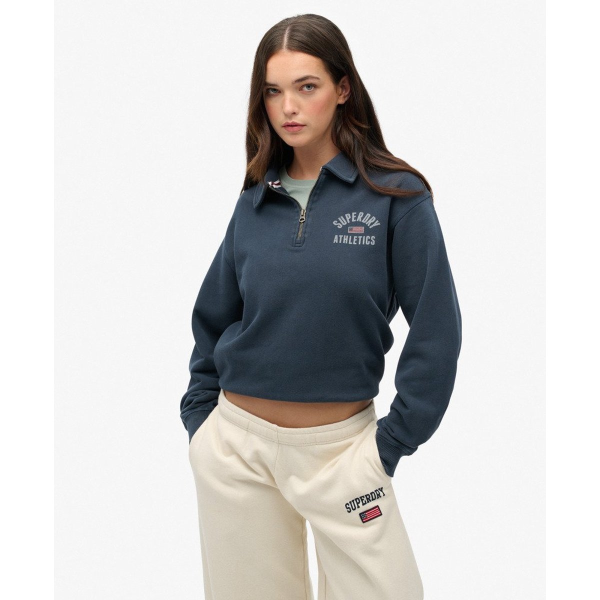 Athletic Pull Col Zippé Mi-Hauteur bleu marine éclipse, SUPERDRY