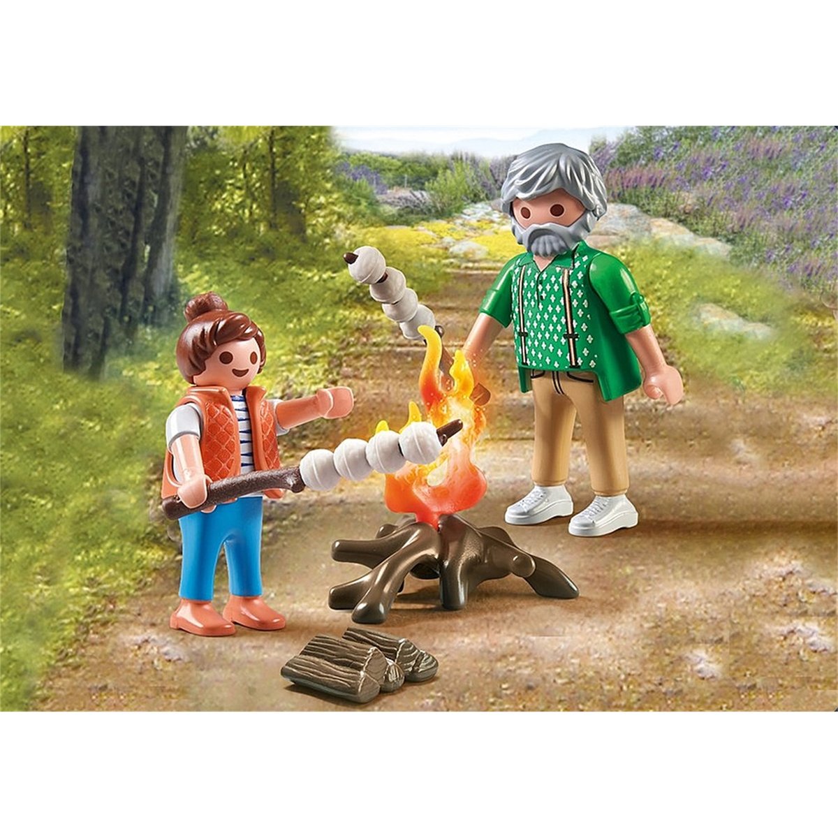 my Life Grand-père avec petite fille et feu de camp multicolore, PLAYMOBIL
