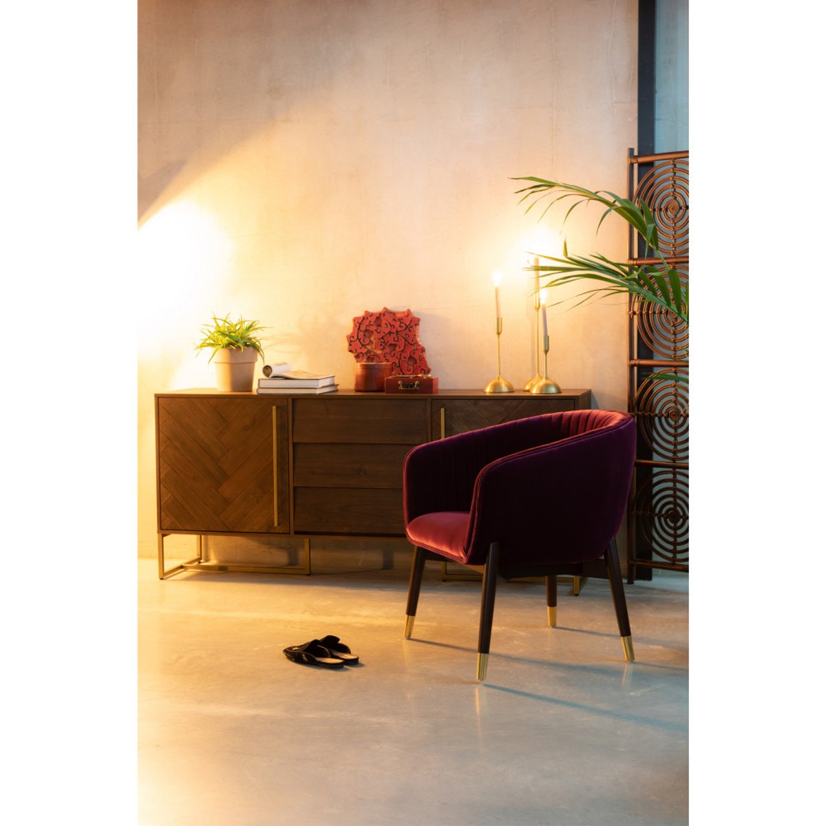 Buffet design en bois et laiton H80cm - Class bois foncé, DUTCHBONE