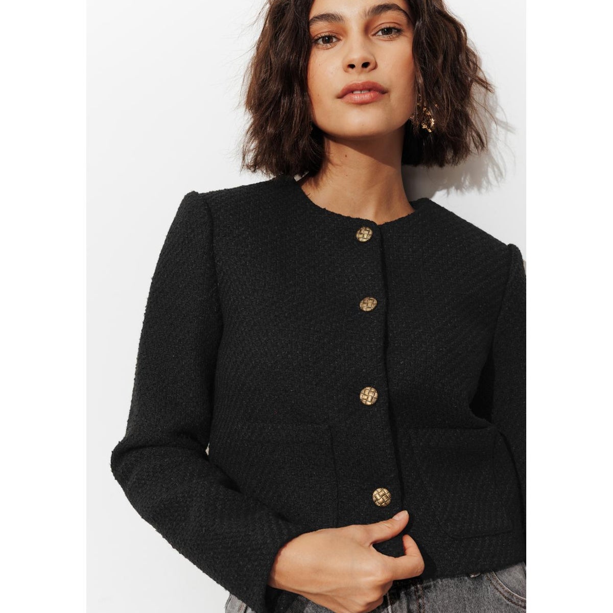 Veste boîte tweedée noir, PROMOD