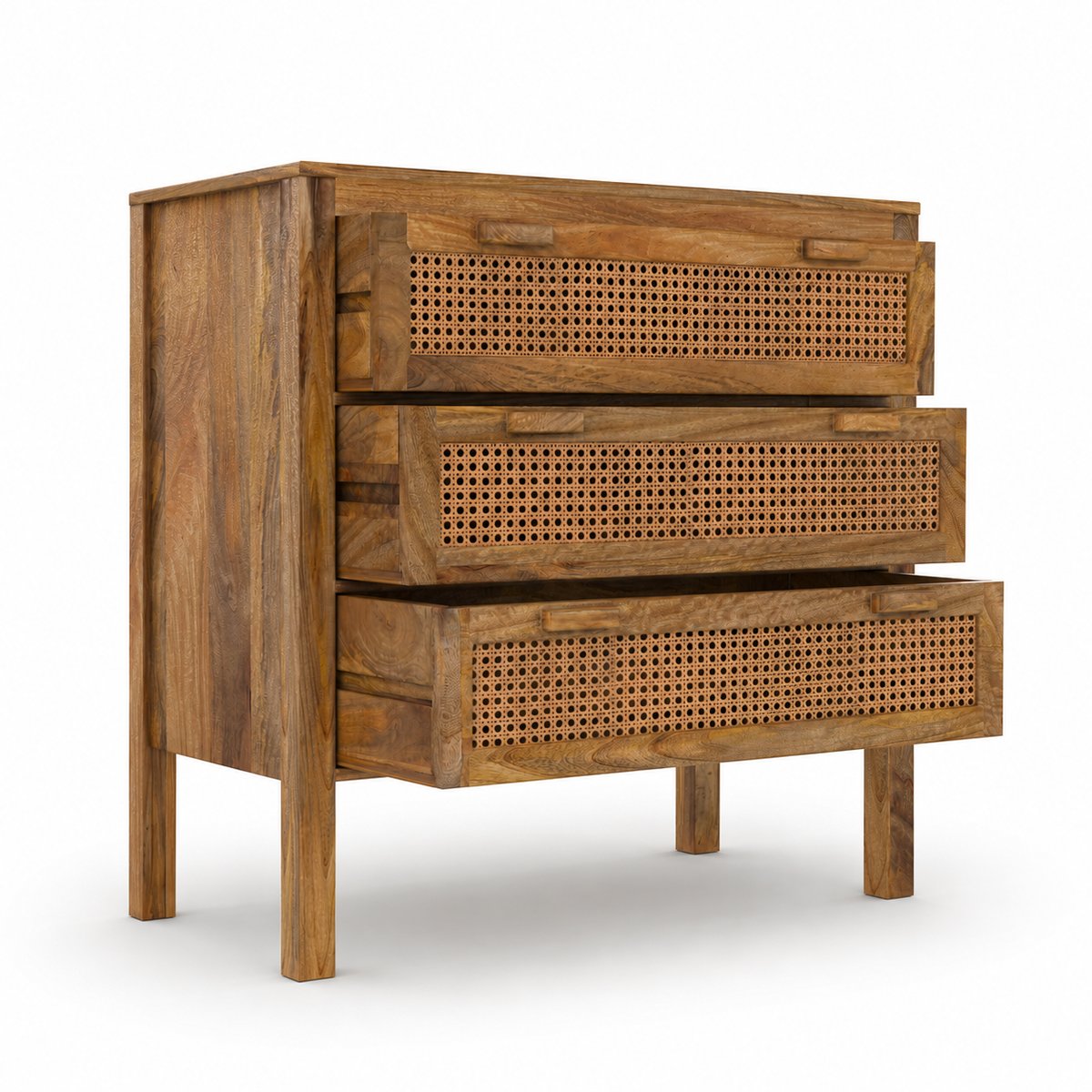 Commode en bois de manguier et cannages 3 tiroirs - TIKI bois clair, MAISON PAVANE