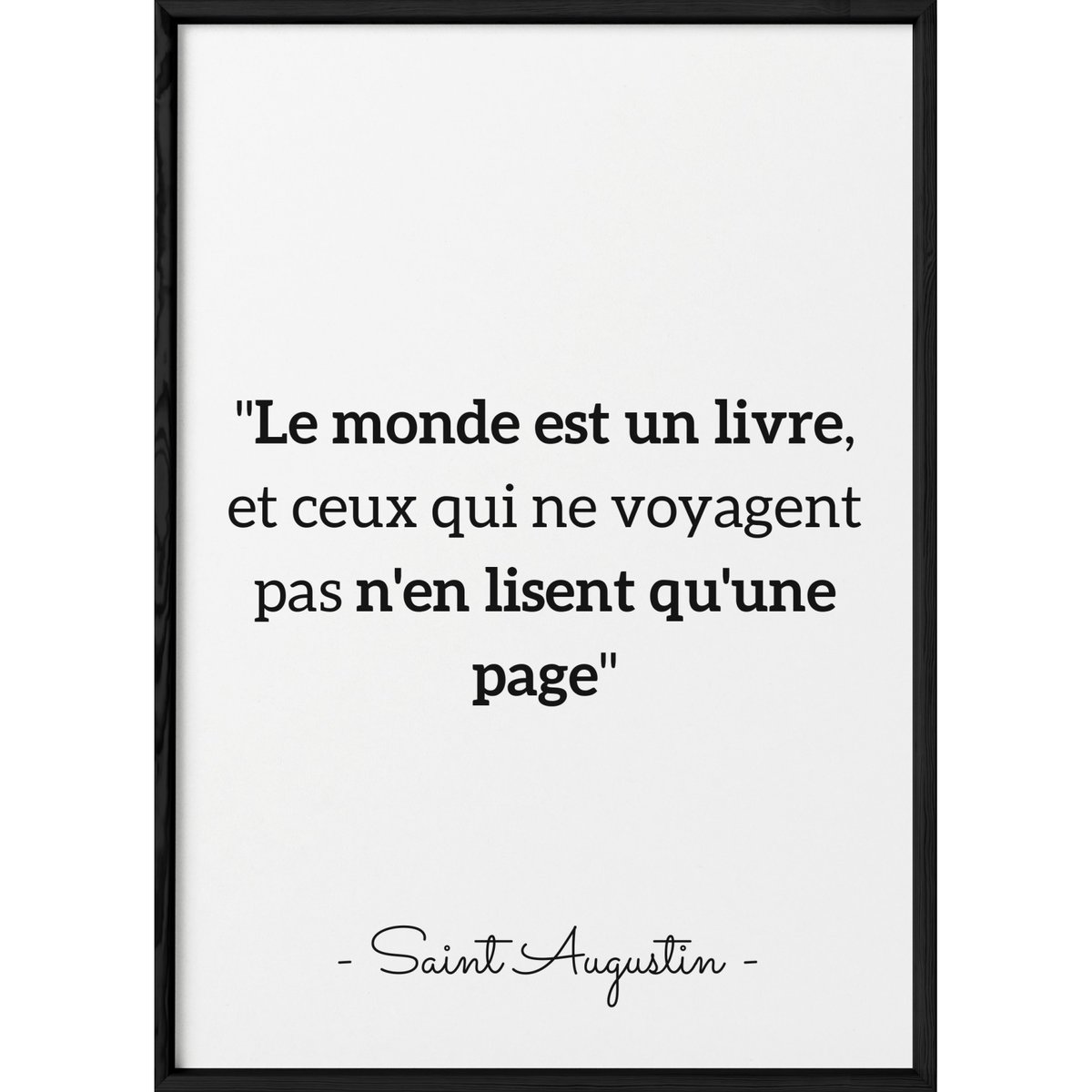 Affiche citation Saint Augustin 'Le monde est un livre...' blanc, L'AFFICHERIE