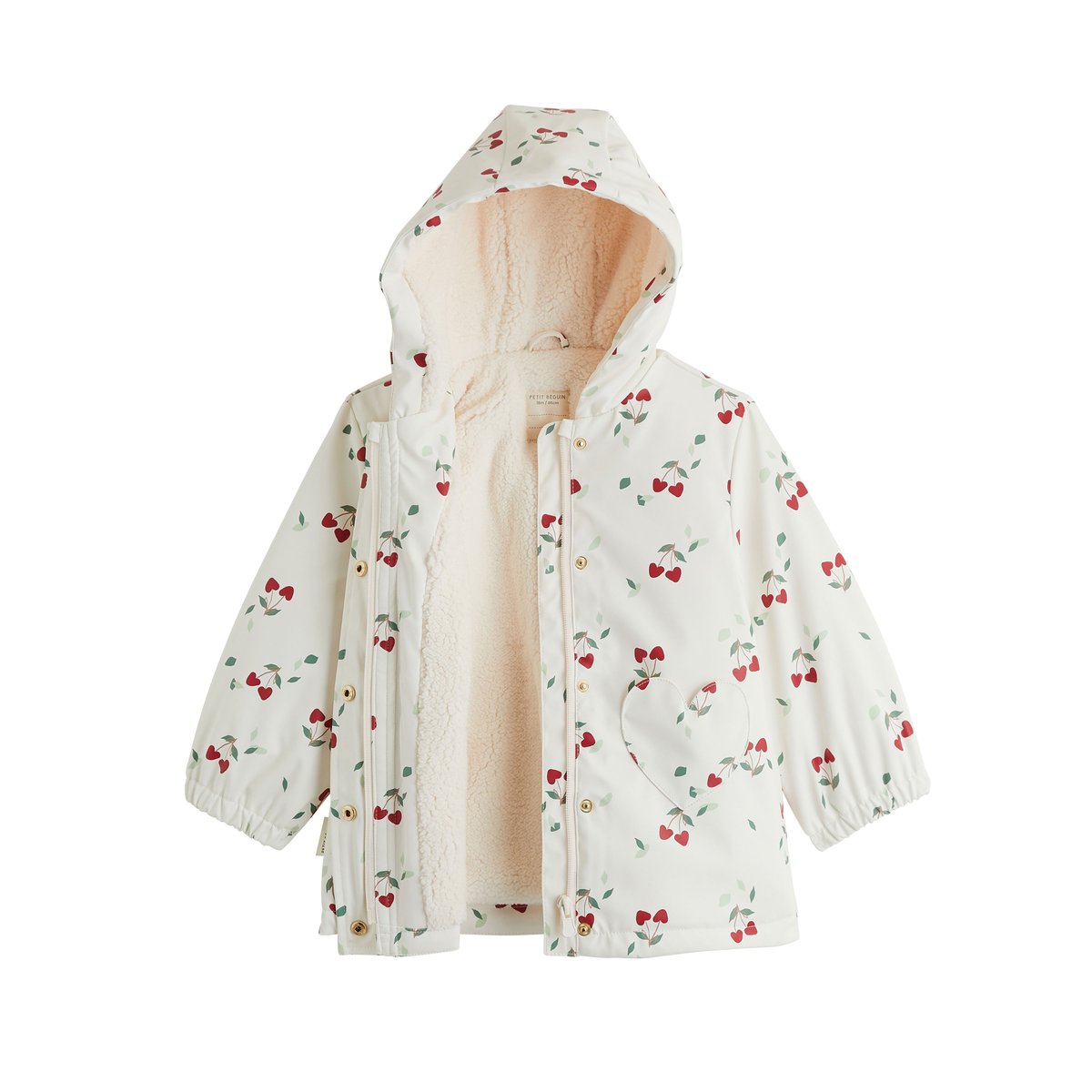 Manteau enfant imperméable doublé sherpa avec capuche Louise ecru, PETIT BEGUIN