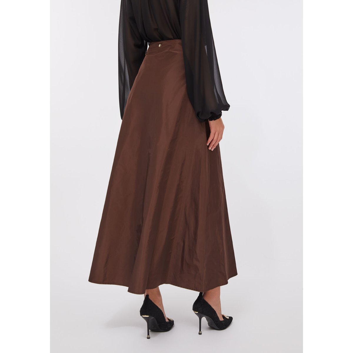 Jupe longue en taffetas marron foncé, LIU JO