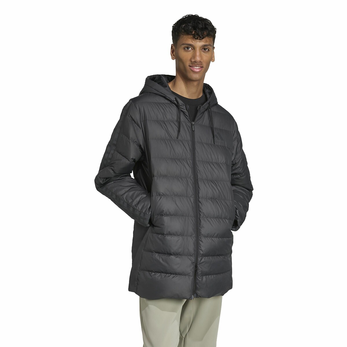 Doudoune à capuche légère Essentials 3 Stripes noir, ADIDAS SPORTSWEAR
