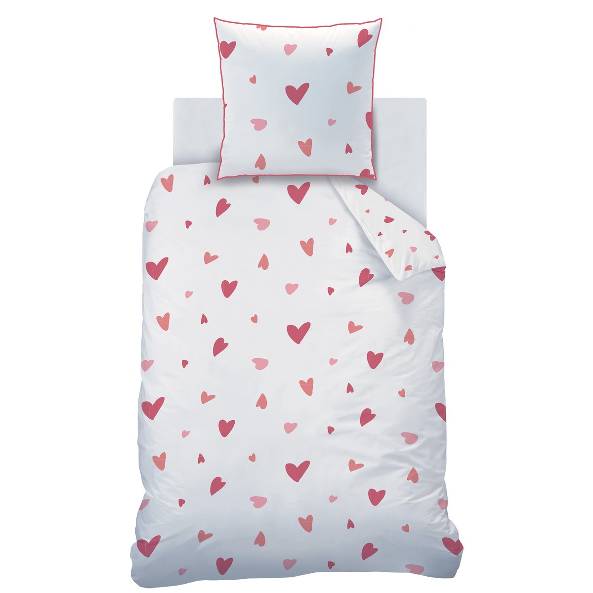 Parure de lit imprimée 100% coton, HEART blanc, rose, MATT ET ROSE