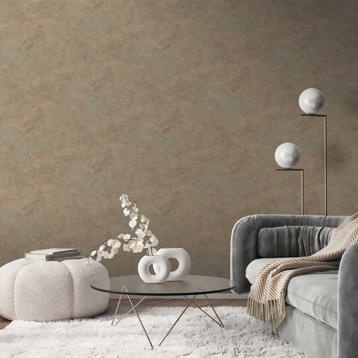 Papier peint effet rouille patinée cuivre et vert marron, HEXOA