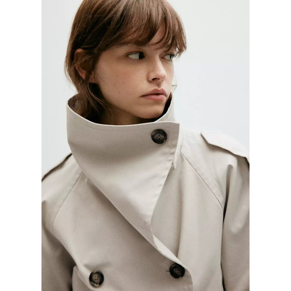 Trench crop double boutonnage gris clair/pastel, MANGO