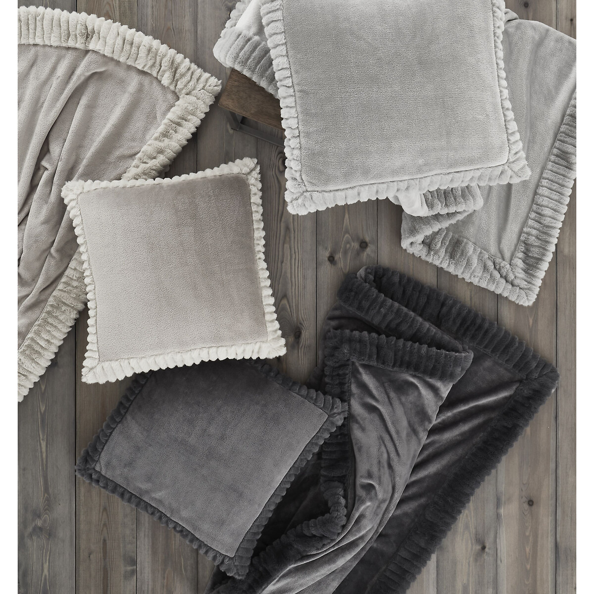 Velvet And Faux Fur Throw - Cool Tones charcoal, CATHERINE LANSFIELD