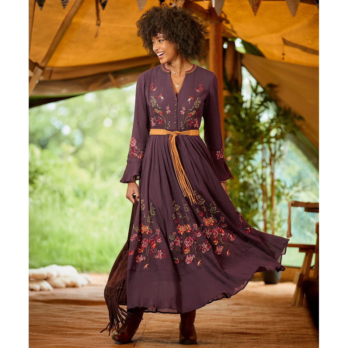 Magnifique Robe Longue Brodée Boutique marron, JOE BROWNS