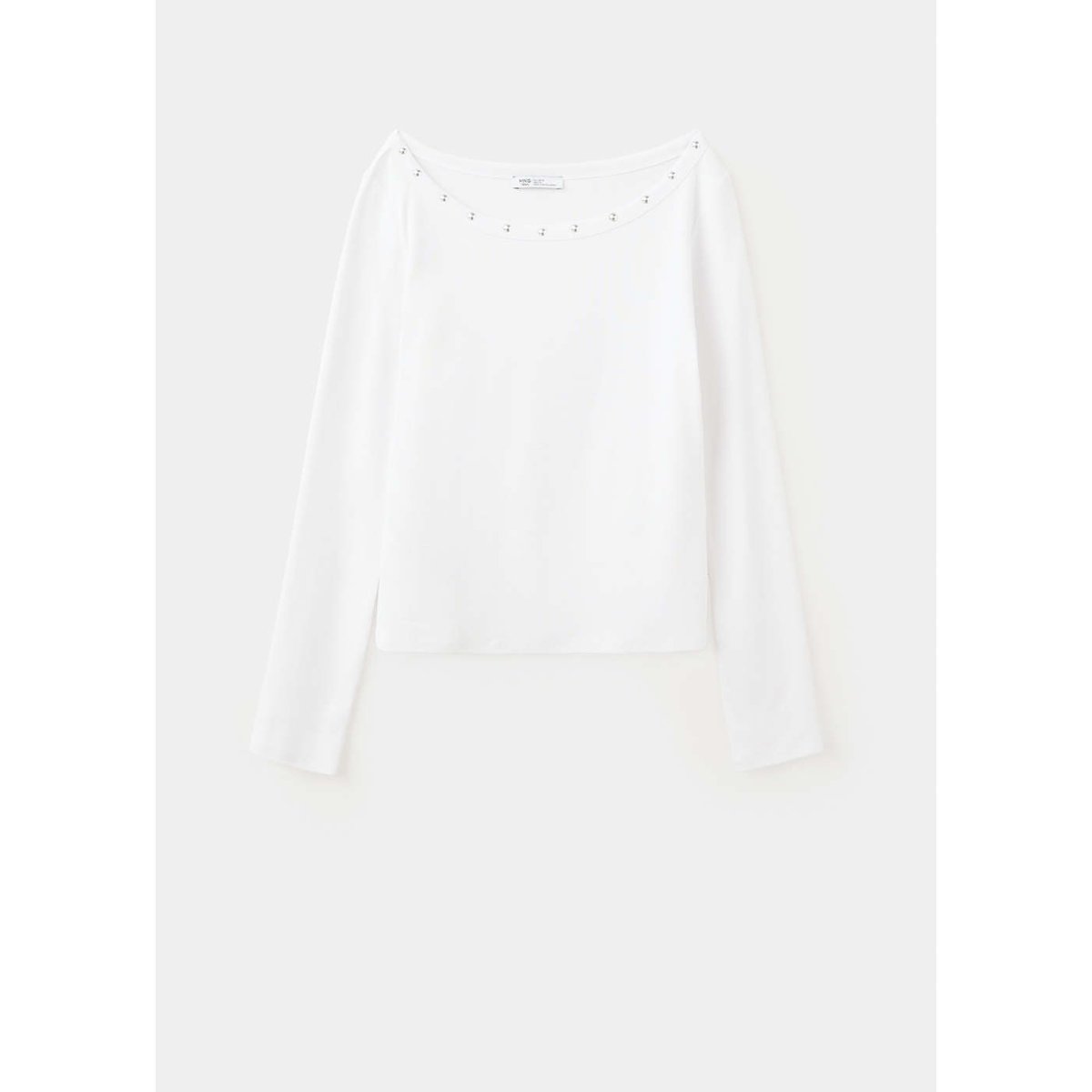 T-shirt col bateau à clous blanc cassé, MANGO TEEN
