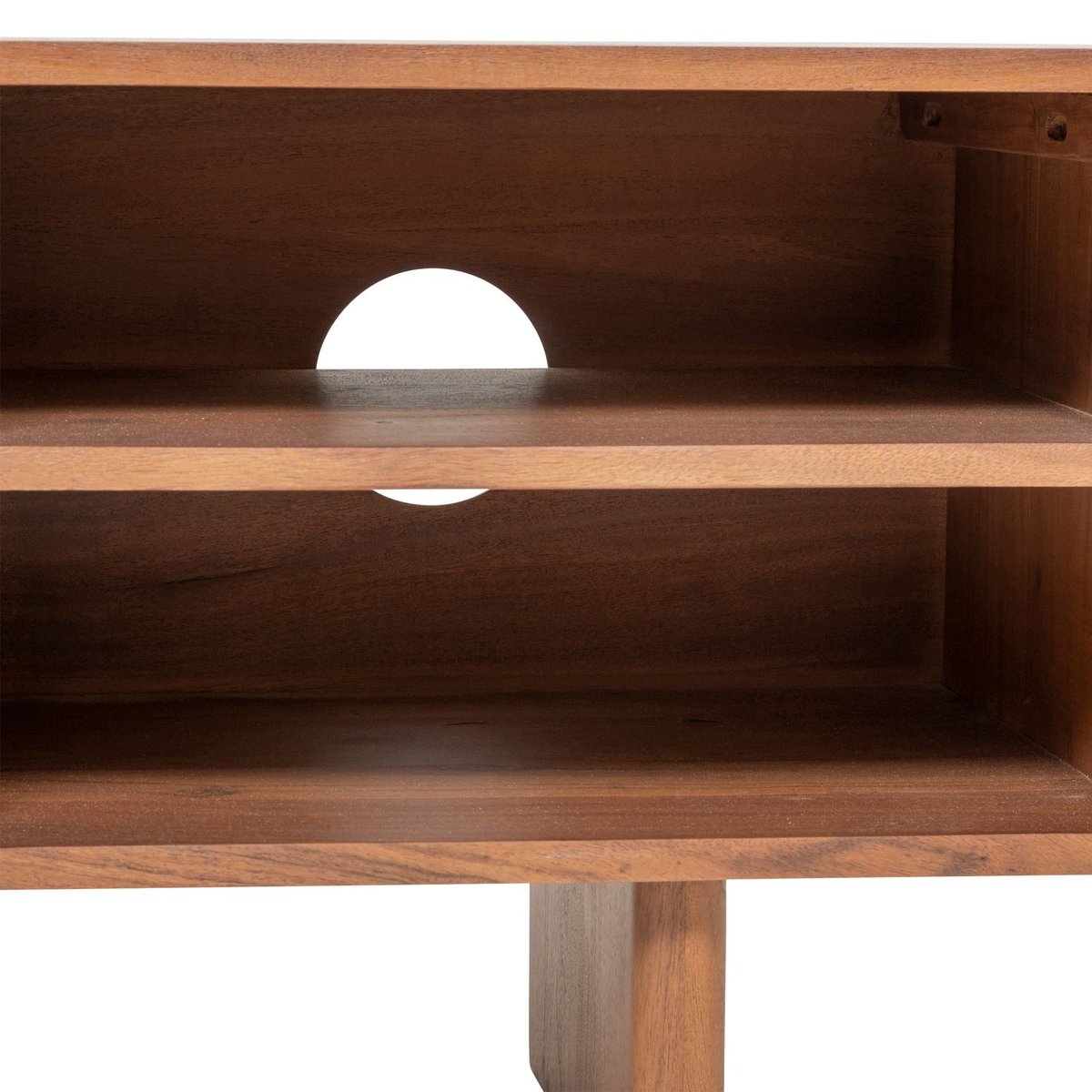 Meuble TV 2 portes et 2 niches en bois massif NANDA marron, ATMOSPHERA