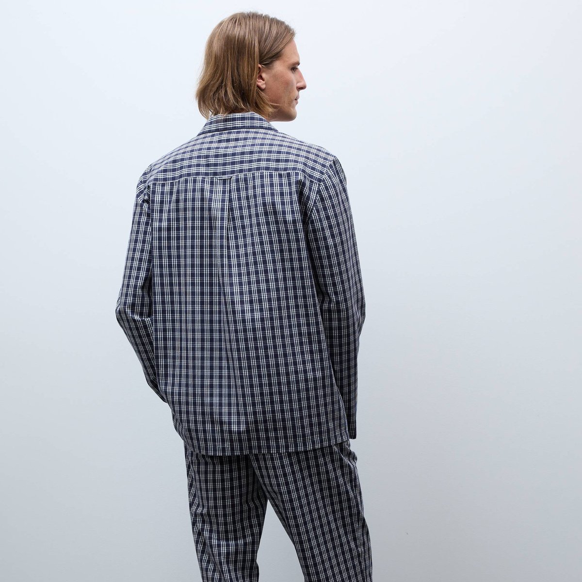 Pyjama Chemise manches longues et pantalon rayé en coton marine, MONOPRIX