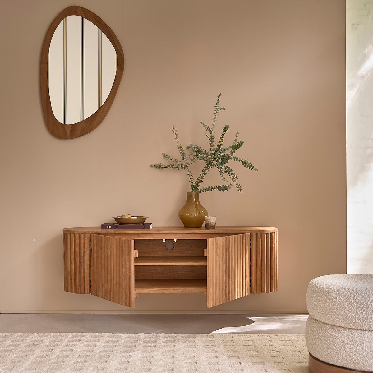 Meuble TV en bois de teck 140 cm suspendu  BELIZE naturel, BERAH GETAH