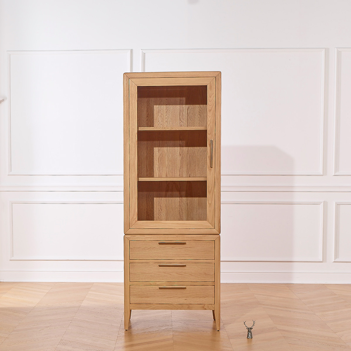 Vaisselier en chêne style contemporain, 1 porte, 3 tiroirs TENNESSEE beige, ROBIN DES BOIS