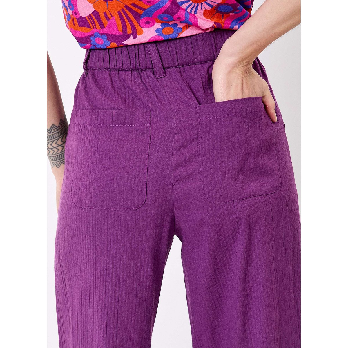Pantalon large coton gaufré RUFUS violet rufus, PRINCESSE NOMADE