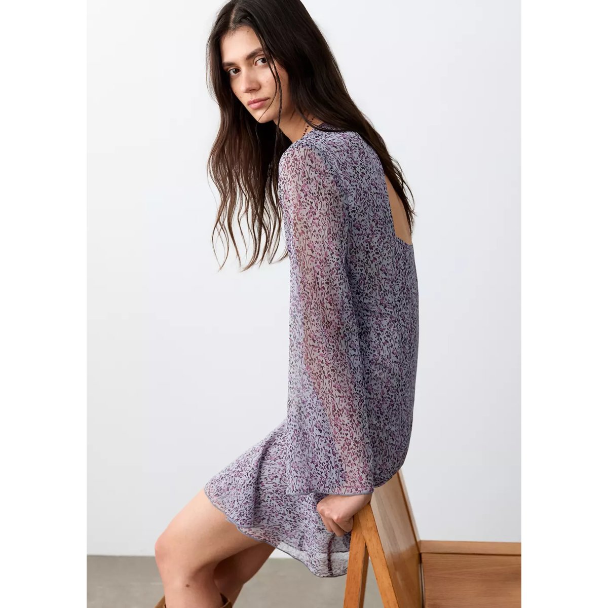 Robe imprimée ouverture dos violet clair/pastel, MANGO TEEN