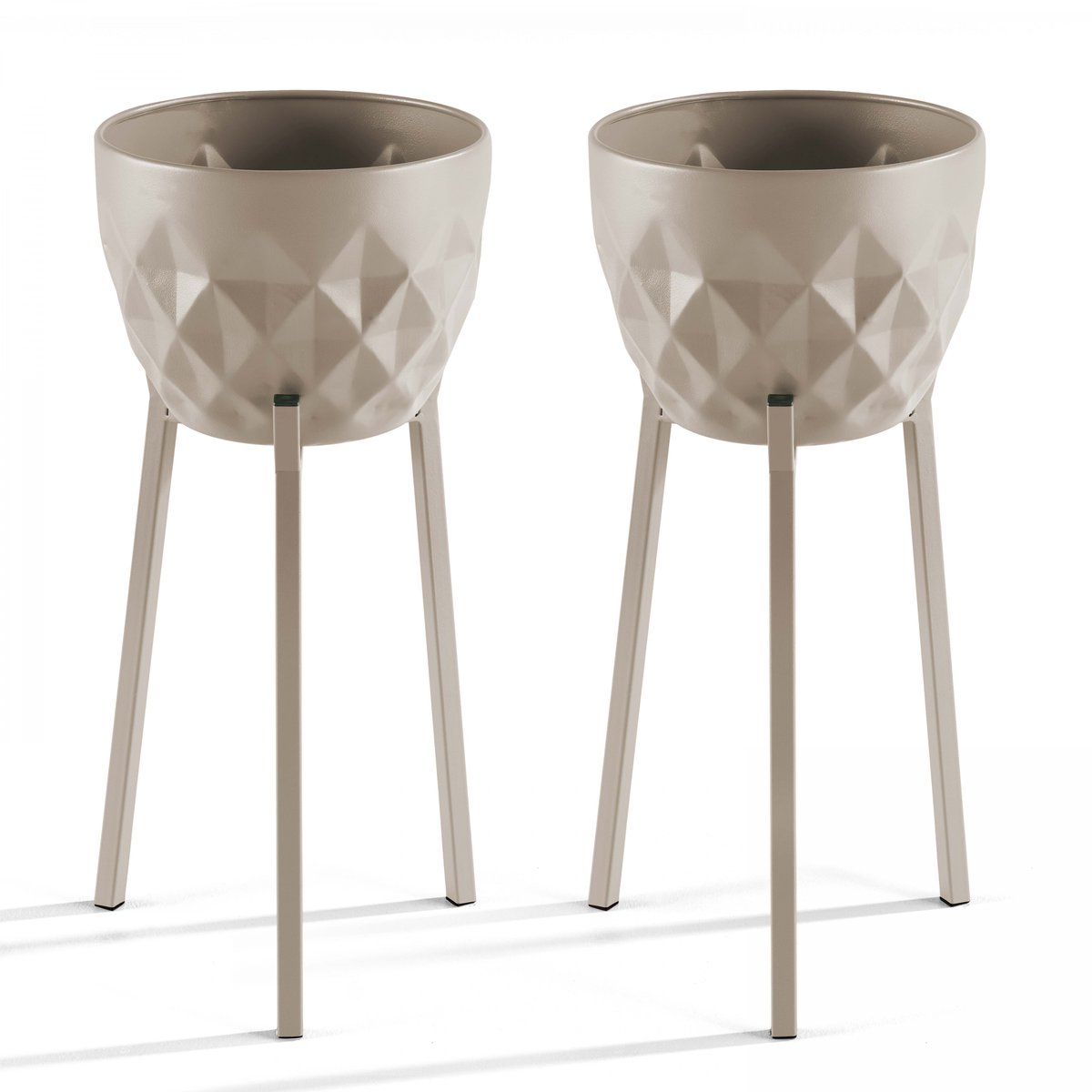 Lot de 2 supports cache pot sur pied, PALAVAS taupe, OVIALA