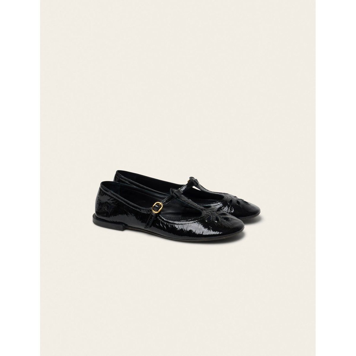 Ballerines NOLA cuir plissé verni noir, ODAJE