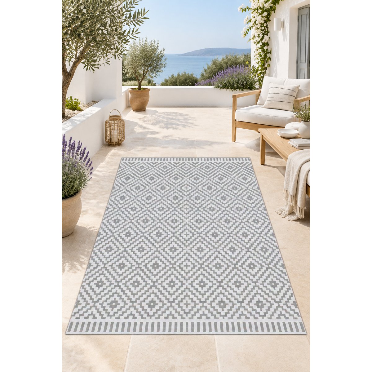 Tapis design intérieur extérieur DIAMANT gris minéral, AFK LIVING