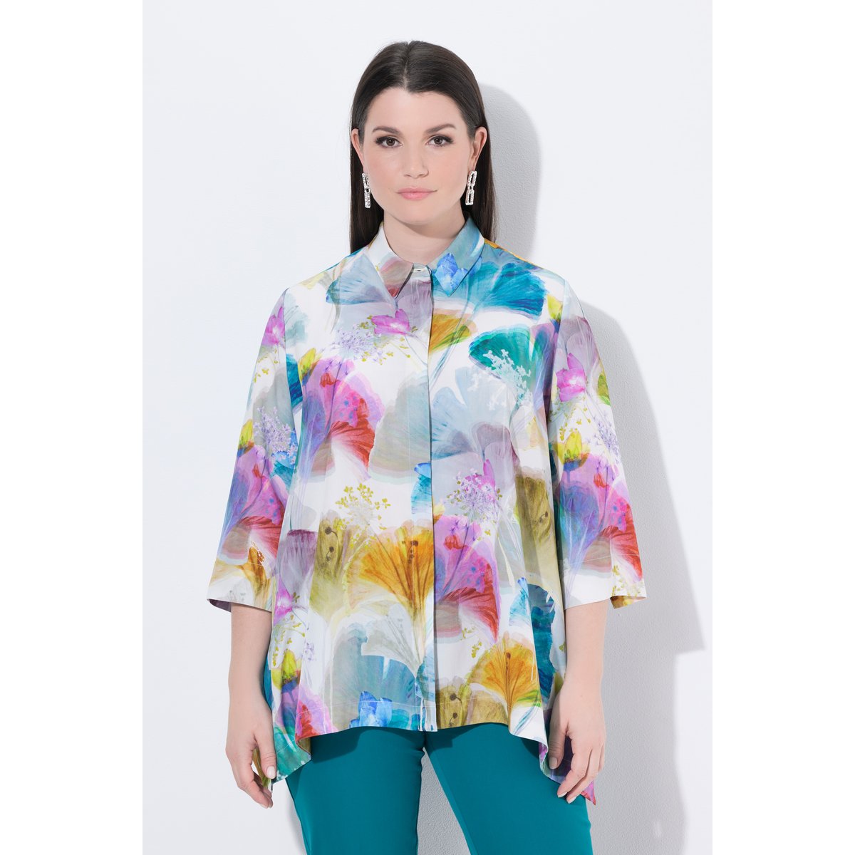 Blouse en lyocell, ourlet en pointe blanc neige, ULLA POPKEN
