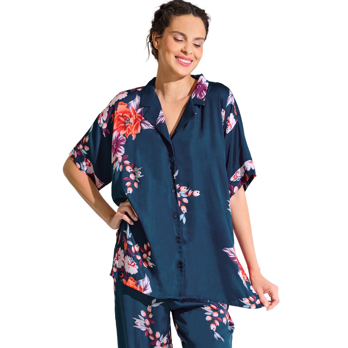 Haut pyjama chemise manches courtes AMARYLLIS bleu, LISCA
