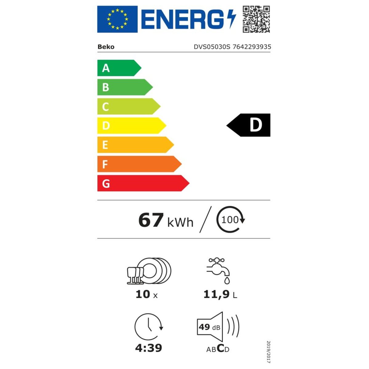 Lave vaisselle 45 cm DVS05030S silver, BEKO