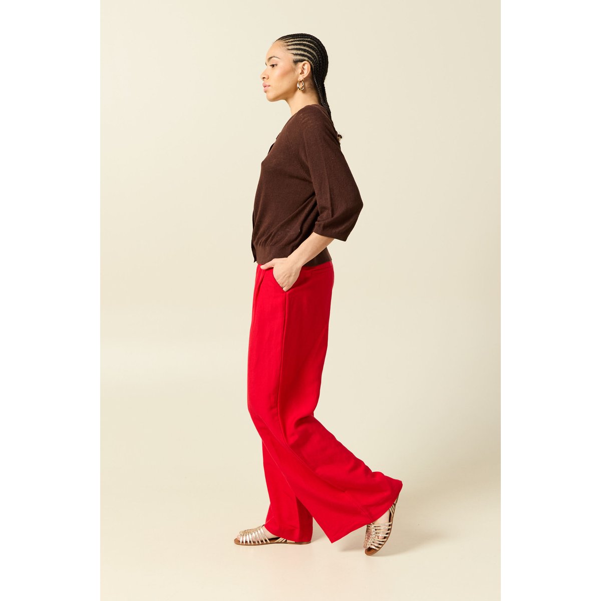 Gilet droit court manches longues marron foncé, BONOBO