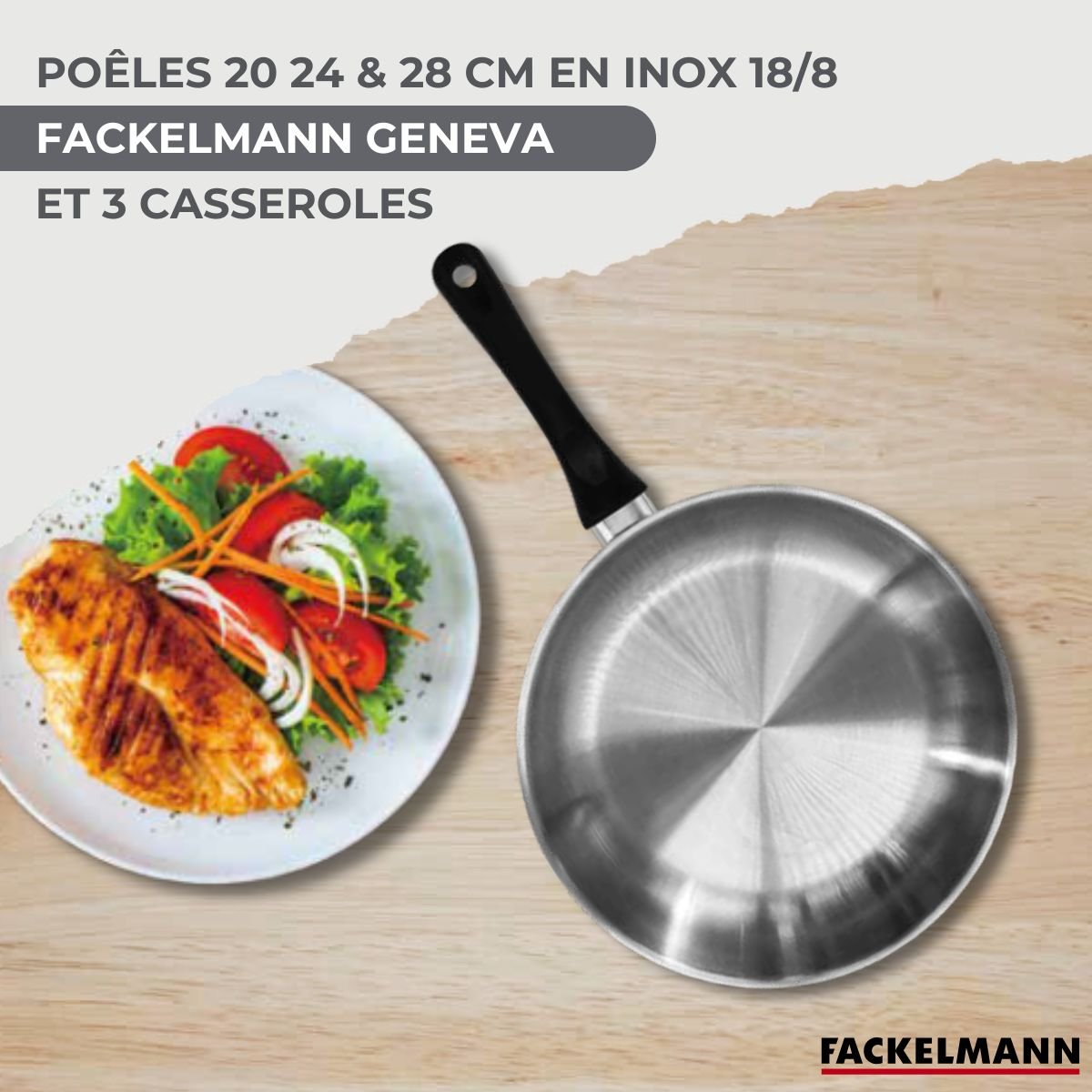 Batterie 3 poêles 20/24/28cm + 3 casseroles 12/16/20cm GENEVA inox|noir, FACKELMANN