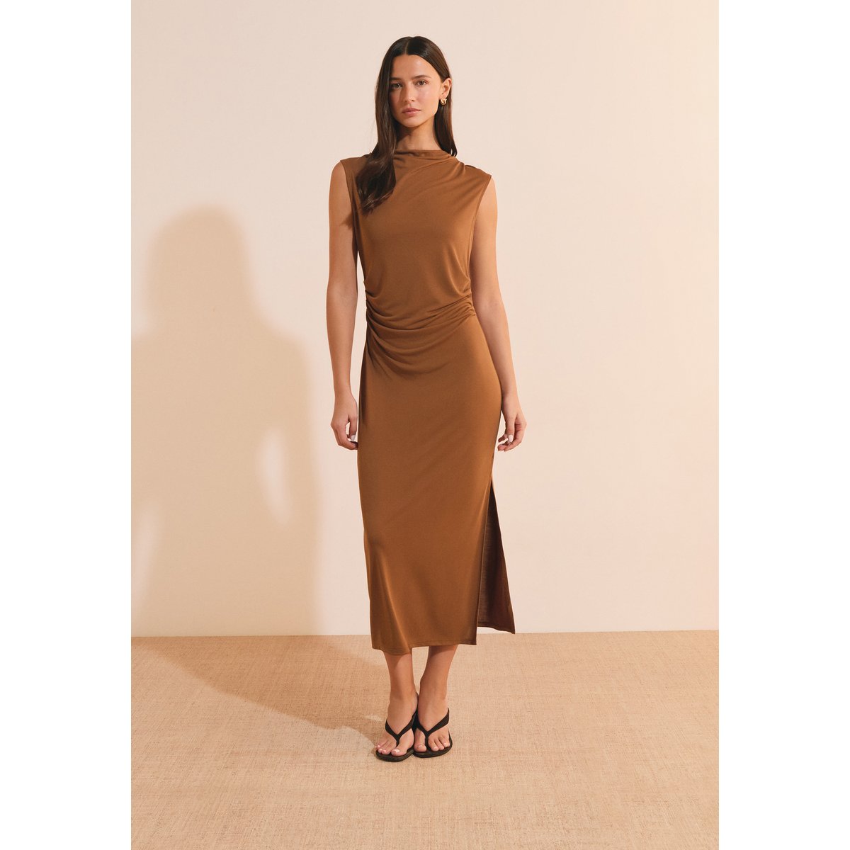 Robe longue drapée REVA marron, ETAM