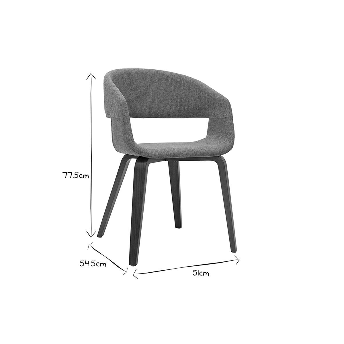 Chaises design en tissu gris et pieds en bois foncé noyer (lot de 2) SLAM gris clair, MILIBOO