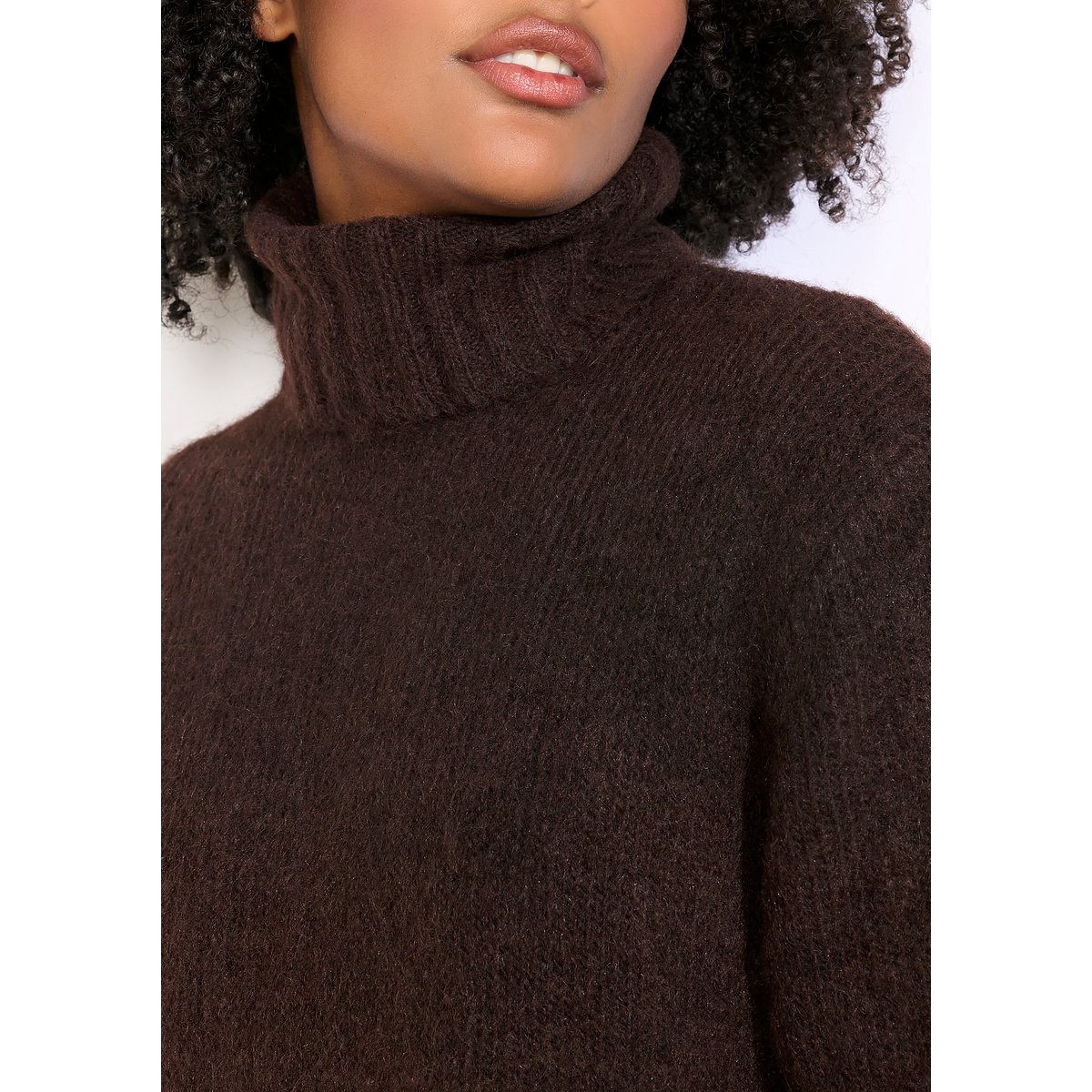 Pull col montant oversize brun fonce chocolate, LOLALIZA