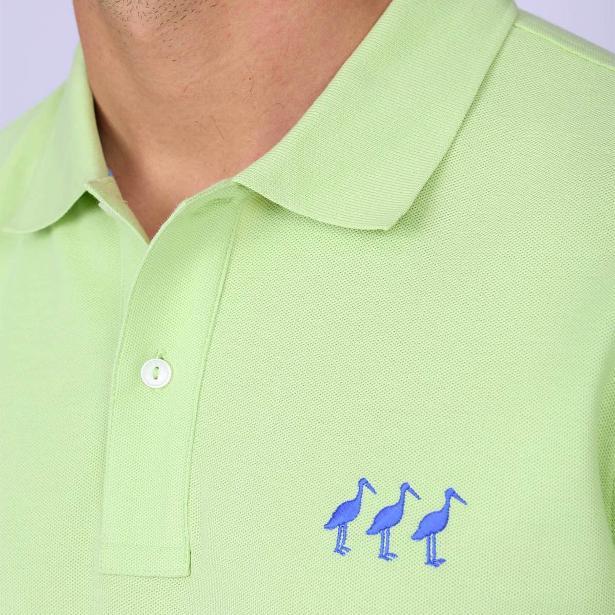 Polo cigognes vert clair, MISE AU GREEN